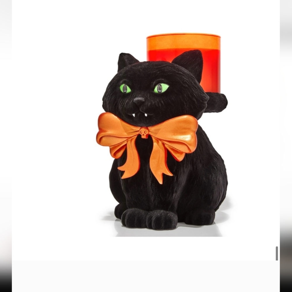 NWT 2025 BLACK CAT 🐈‍⬛️ CANDLE HOLDER WITH 🧡BOW/ BBW